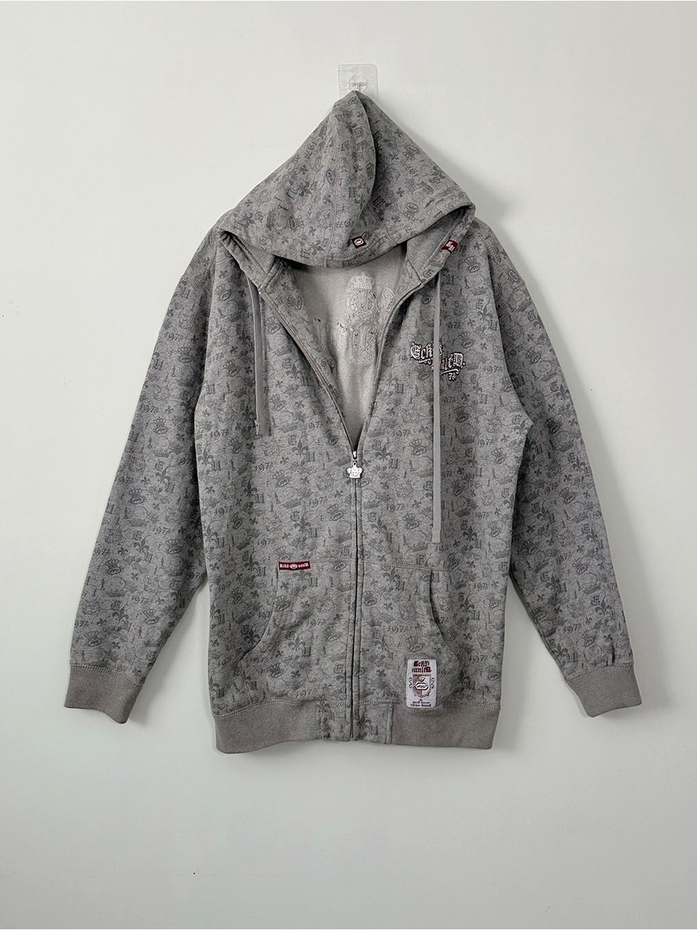 Ecko Unltd. Vintage Y2K Men's Full-Zip Hoodie Gray Monogram Crown Print L